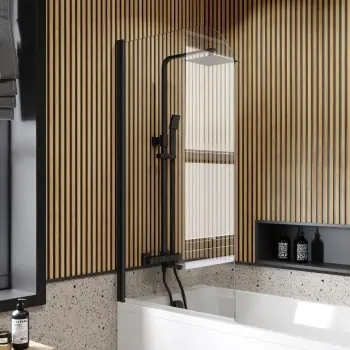 Linz Easy Clean 6mm Matt Black Bath Screen - 800mm