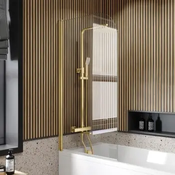 Linz Easy Clean 6mm Brushed Brass Bath Screen - 800mm