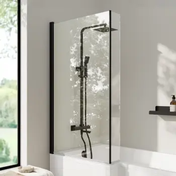 L Shaped Easy Clean 6mm Matt Black Bath Screen