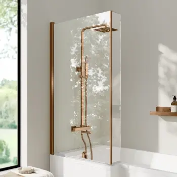 L Shaped Easy Clean 6mm Brushed Copper Bath Screen