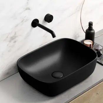 Carolina Matt Black Curved Rectangular Counter Top Basin 465mm