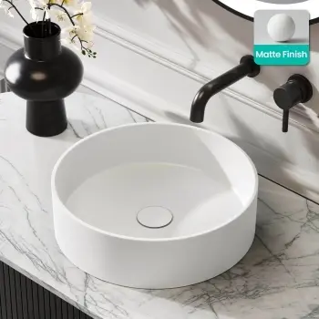 Missouri Matt White Round Counter Top Stone Basin