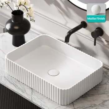 Missouri Matt White Fluted Rectangular Counter Top Stone Basin 500x360mm