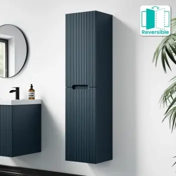 Crete Fluted Navy Blue Wall Hung Tall Cabinet 1400x350mm