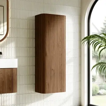 Cayman Natural Walnut Wall Hung Tall Cabinet 1100x405mm