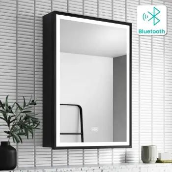 Mia Black Framed Illuminated LED Mirror Cabinet With BLUETOOTH Speaker 710x500mm
