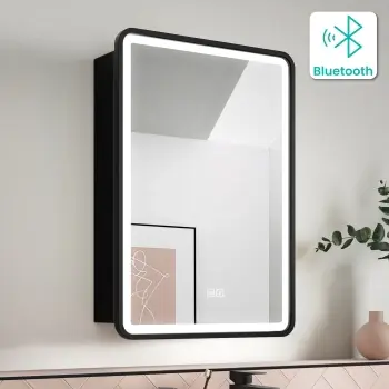 Olivia Black Framed Illuminated LED Mirror Cabinet With BLUETOOTH Speaker 710x500mm