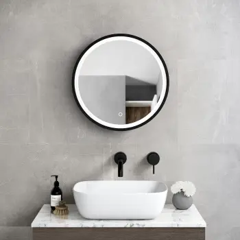 Mollie Black Framed Round Illuminated LED Mirror Cabinet 500mm