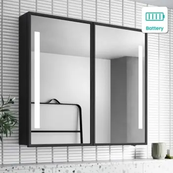 Mia Battery Powered Black Framed Illuminated LED Mirror Cabinet 710x800mm