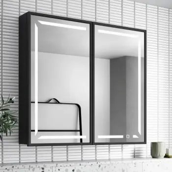 Mia Black Framed Illuminated LED Mirror Cabinet 710x800mm