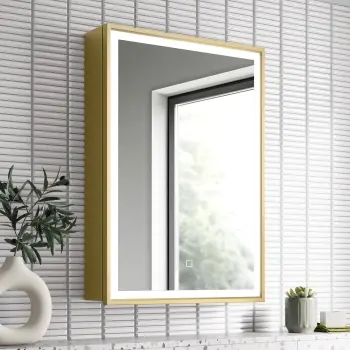 Mia Matt Brass Illuminated LED Mirror Cabinet 710x500mm