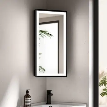 Madelyn Black Framed Illuminated LED Corner Mirror Cabinet 600mm Tall