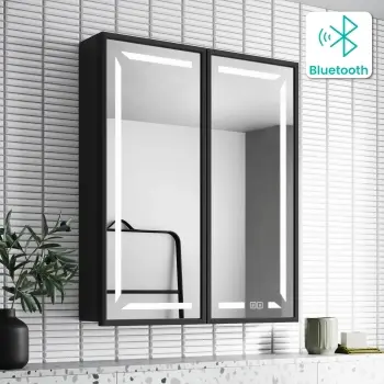 Mia Black Framed Illuminated LED Mirror Cabinet With BLUETOOTH Speaker & USB Port 710x600mm