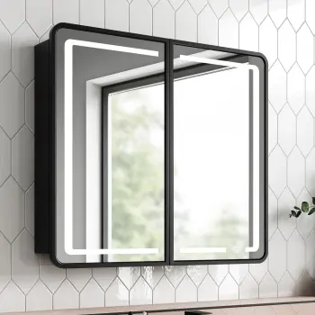 Olivia Black Framed Illuminated LED Mirror Cabinet 710x800mm
