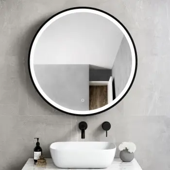 Mollie Black Framed Round Illuminated LED Mirror Cabinet 800mm