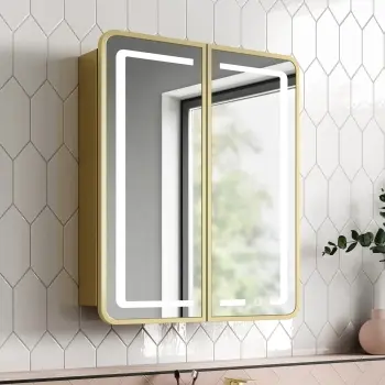 Olivia Matt Brass Illuminated LED Mirror Cabinet 710x600mm