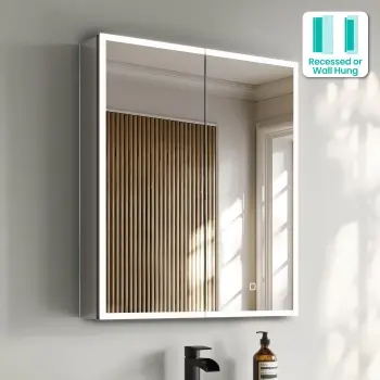 Esme Matt Black Illuminated LED Recessed Mirror Cabinet 700x600mm