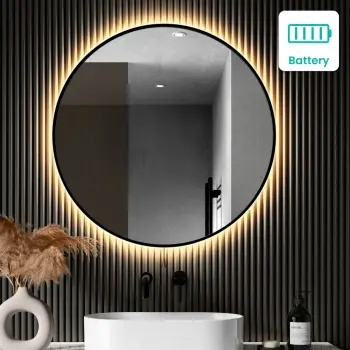 Delilah Battery Powered Black Framed Round Backlit LED Mirror 800mm