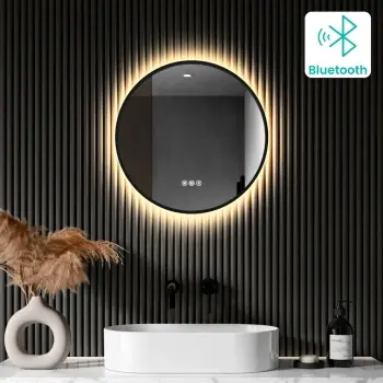 Delilah Black Framed Round Backlit LED Mirror With BLUETOOTH Speaker 500mm