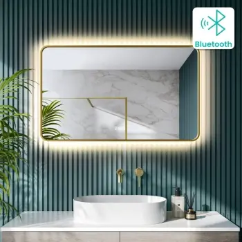 Mila Brushed Brass Backlit Illuminated LED Mirror With BLUETOOTH Speaker 600x1000mm