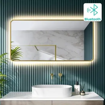 Mila Brushed Brass Backlit Illuminated LED Mirror With BLUETOOTH Speaker 600x1200mm