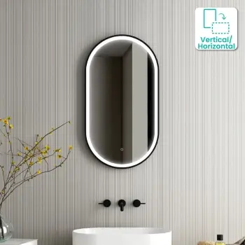 Ada Pill Black Framed Illuminated LED Mirror 900x500mm
