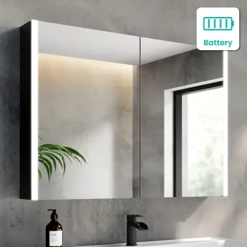 Selma Battery Powered Matt Black Illuminated LED Mirror Cabinet 700x1000mm