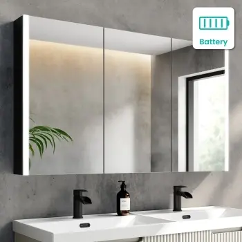 Selma Battery Powered Matt Black Illuminated LED Mirror Cabinet 700x1200mm