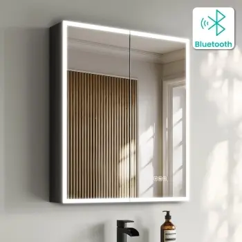 Esme Matt Black Illuminated LED Mirror Cabinet With BLUETOOTH Speaker 700x600mm