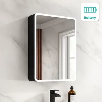 Aurora Battery Powered Matt Black Illuminated LED Mirror Cabinet 600x450mm