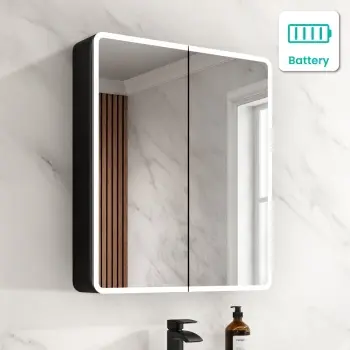 Aurora Battery Powered Matt Black Illuminated LED Mirror Cabinet 700x600mm