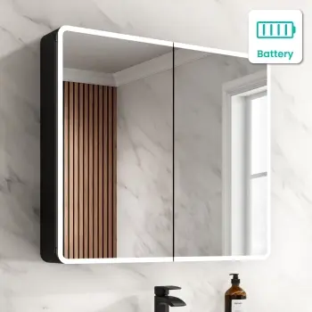 Aurora Battery Powered Matt Black Illuminated LED Mirror Cabinet 700x800mm