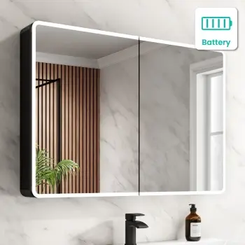 Aurora Battery Powered Matt Black Illuminated LED Mirror Cabinet 700x1000mm