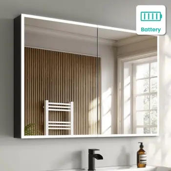 Esme Battery Powered Matt Black Illuminated LED Mirror Cabinet 700x1000mm
