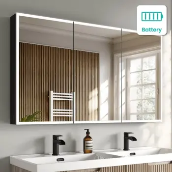 Esme Battery Powered Matt Black Illuminated LED Mirror Cabinet 700x1200mm