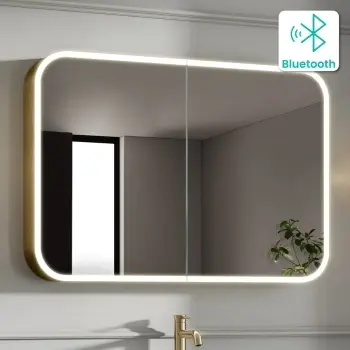 Willow Brushed Brass Illuminated LED Mirror Cabinet With BLUETOOTH Speaker & USB Port 700x1000mm