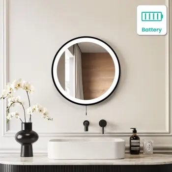 Delilah Battery Powered Black Framed Round Illuminated LED Mirror 500mm