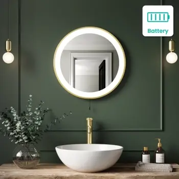 Delilah Battery Powered Brushed Brass Round Illuminated LED Mirror 500mm
