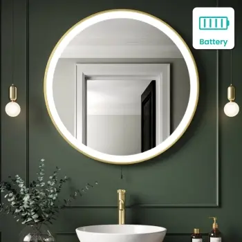 Delilah Battery Powered Brushed Brass Round Illuminated LED Mirror 800mm