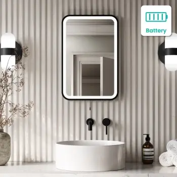 Mila Battery Powered Black Framed Illuminated LED Mirror 600x400mm