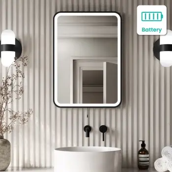 Mila Battery Powered Black Framed Illuminated LED Mirror 700x500mm