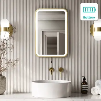 Mila Brushed Brass Battery Powered LED Mirror 600x400mm