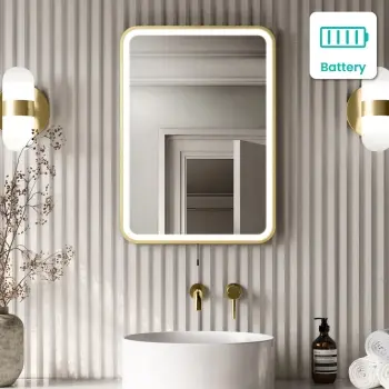 Mila Brushed Brass Battery Powered LED Mirror 700x500mm
