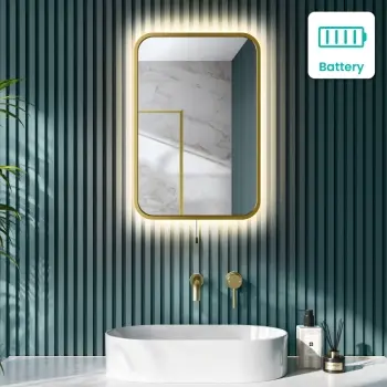 Mila Battery Powered Brushed Brass Backlit Illuminated LED Mirror 600x400mm