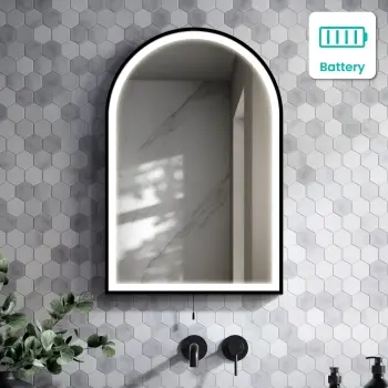 Maya Battery Powered Matt Black Arched LED Mirror 750x500mm