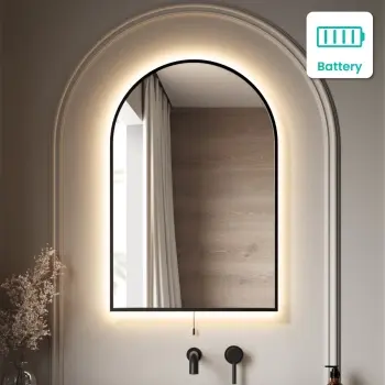 Maya Battery Powered Black Framed Arched Backlit Illuminated LED Mirror 750x500mm
