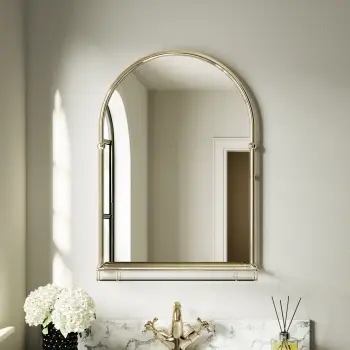 Avoca Traditional English Gold Arched Mirror with Shelf 700x490mm