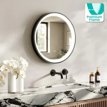 Libby Matt Black Round Illuminated LED Mirror 580mm