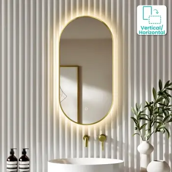 Adele Pill Brushed Brass Backlit Illuminated LED Mirror 800x400mm