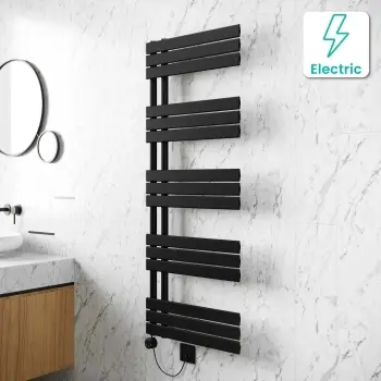 Seville Electric Matt Black Designer Flat Panel Heated Towel Rail 1600x600mm